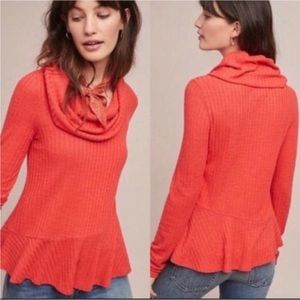 Anthropologie Maeve Addie Orange Long Sleeve Cowl Neck Top in Size Small‎